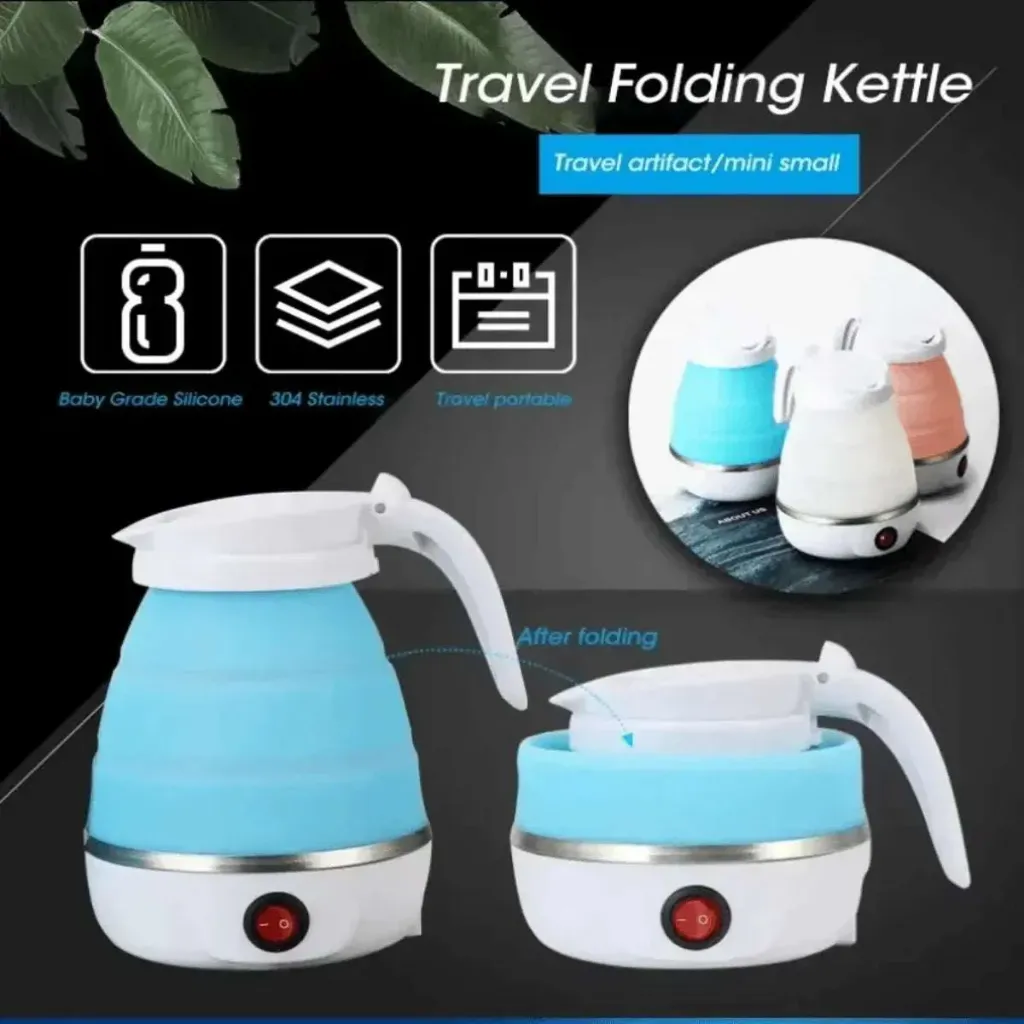 [Electric Kettle white] Metkool portable foldable electric kettle food grade silicone600ml Electric Kettle (White)