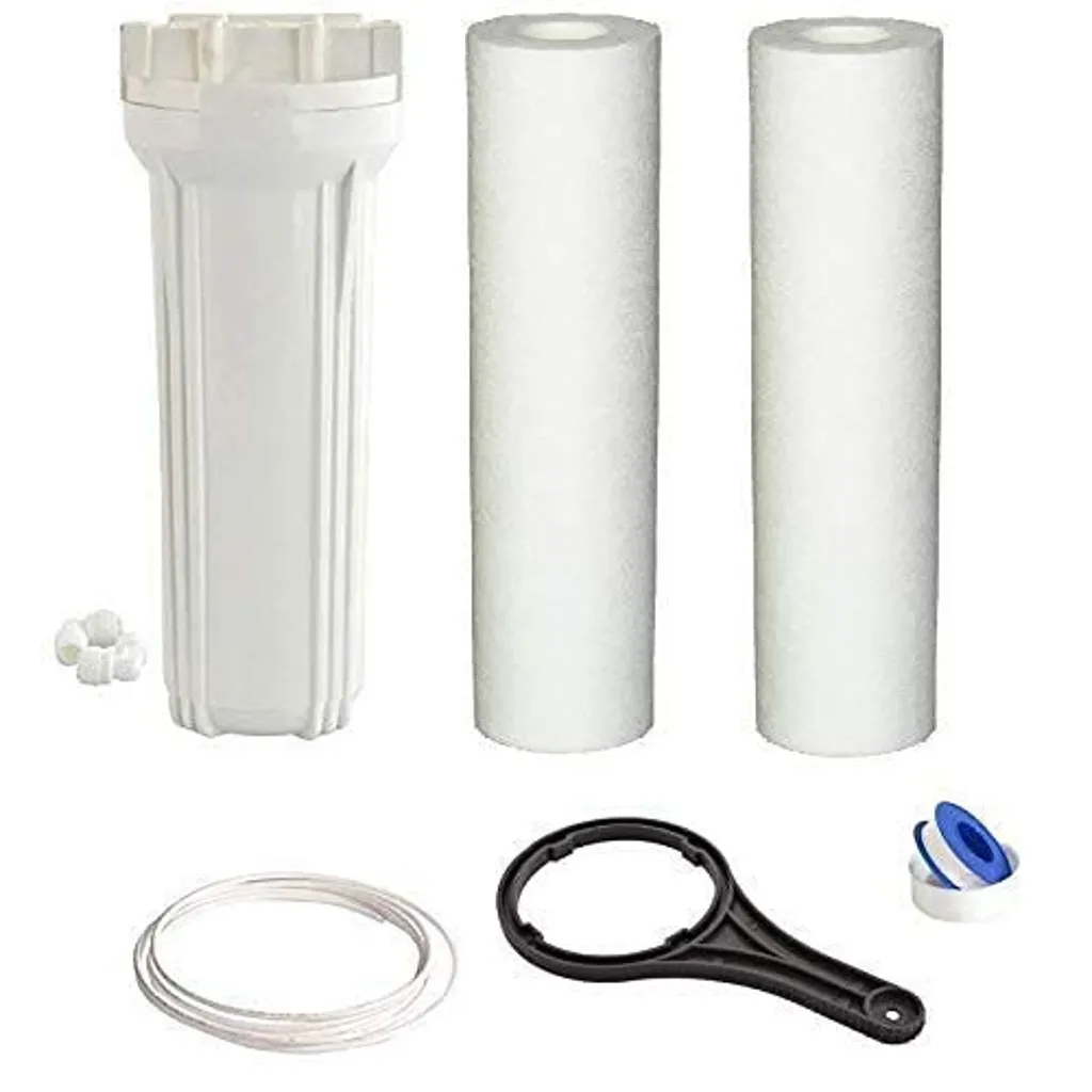 Pre Filter Bowl Set with Two 10 Inch PP Spun for All Water Purifier (1 Filter with 2 Spun Candle PP and 2 Meter 1/4 Pipe) External Pre Filter housing Complete kit